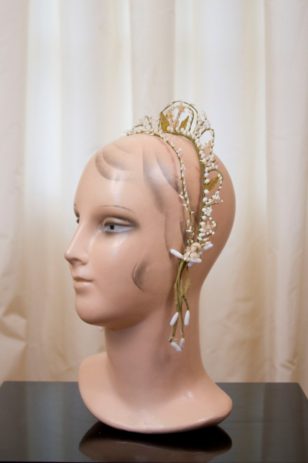 1920's Bridal Headpiece // Wax Flower Tiara or Crown