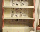 Vintage Painted Cottage Shelf Fashion Ads Pink Trim Craft Storage Chic Organizer