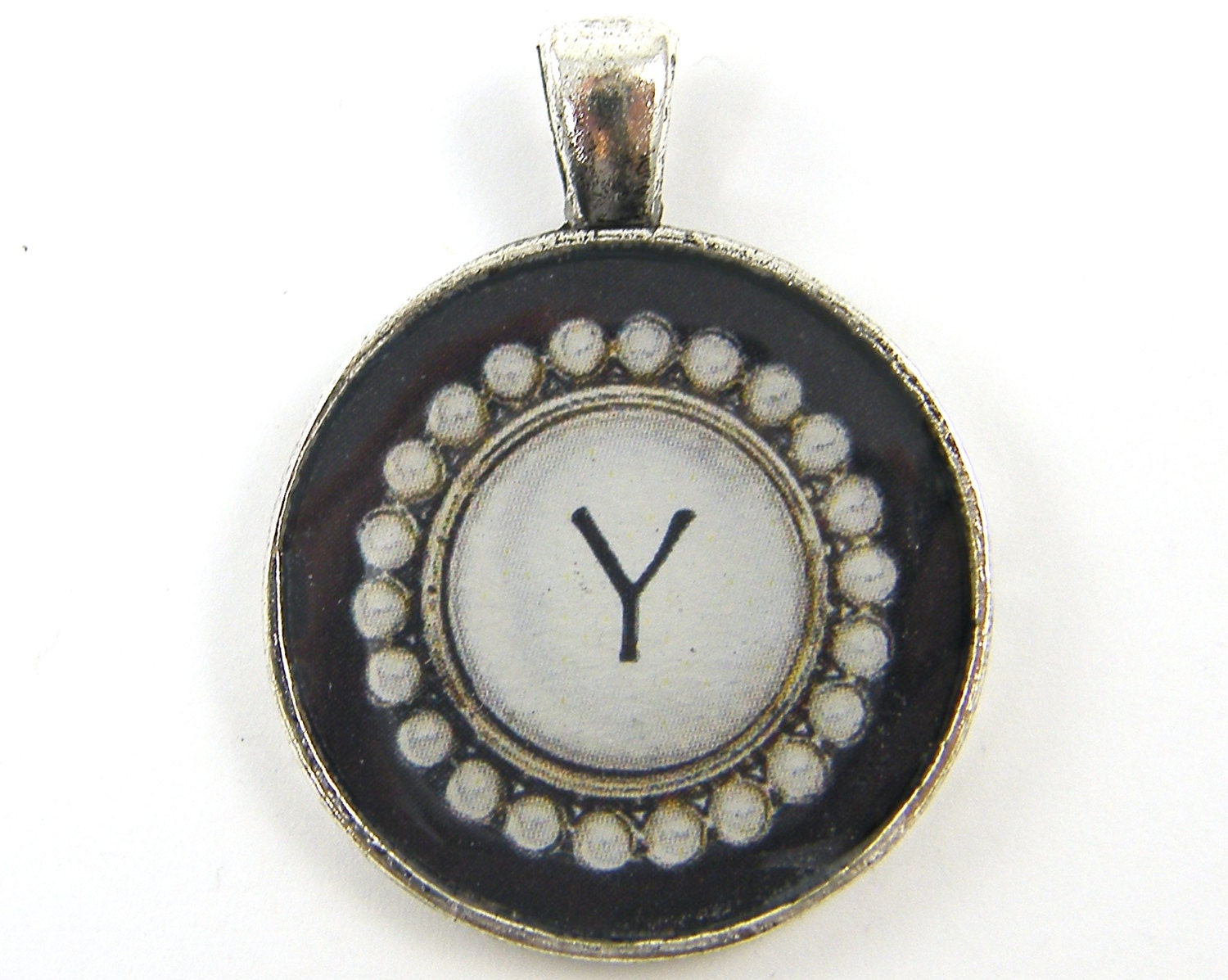 Initial Y Pendant - Personalized Alphabet Letter Y Black Silver Initial Jewelry Charm