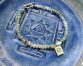 Tiny lotus and Peruvian green opal beaded bracelet with Hill Tribe fine silver & chrysoprase  / delicate lotus bracelet