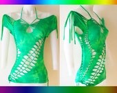 Junior / Womens Tie Dyed Lime Green Blue Top Size Small, Medium, Large, XL, 2xl, 3xl Shredded Shirt