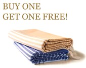 Set of 2 - Turkish Towel for Bath and Beach, Orange and Blue