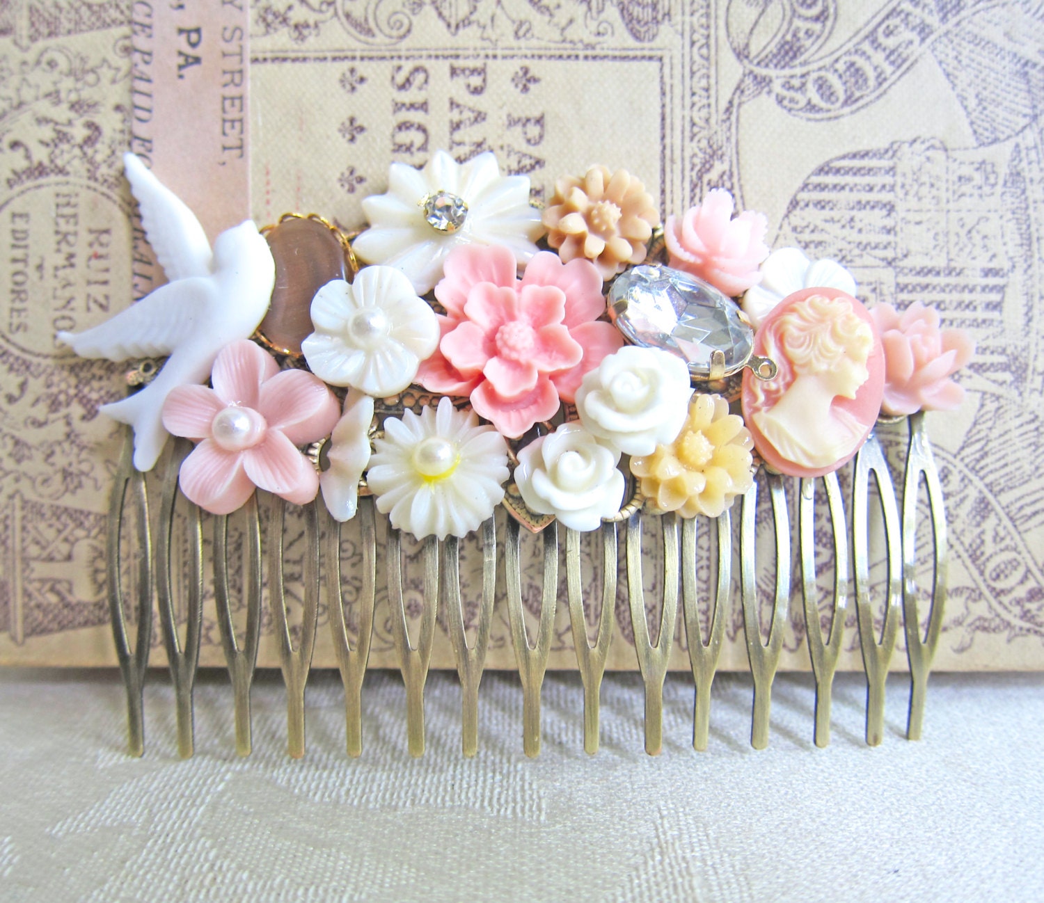 Bridal Hair Comb Pink Wedding Hair Comb Floral Bride Headpiece Romantic Bridesmaid Hair Comb Maid of Honor Gift