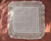 Vintage 1900s Bridal Wedding Handkerchief embroidery lace handmade Downton Abbey style