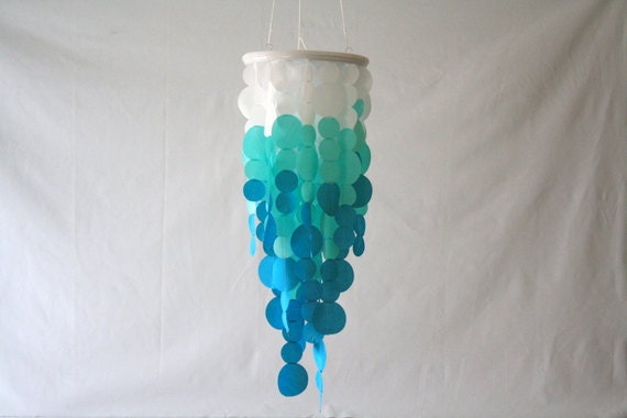 Fabric Ombre Hanging Chandelier Wedding Decoration MADE TO ORDER in white, aqua, turquoise, ombre style unique wedding decoration