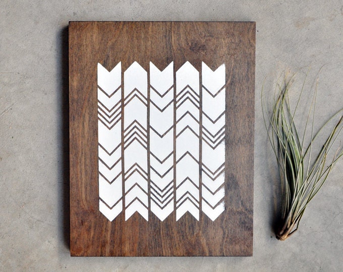 Hanging Wood Wall Art - Chevron Screenprint - 11x14