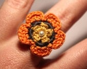 Orange Crochet Daisy Flower Ring