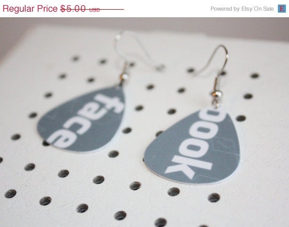 ON SALE FACEBOOK Upcycled Gift Card Guitar Pick Earrings  Handmade