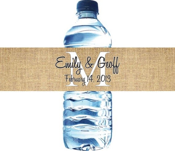 150 Wedding Stickers, Burlap Waterproof Water Bottle Labels - Printed labels with your wedding colors Il_570xn