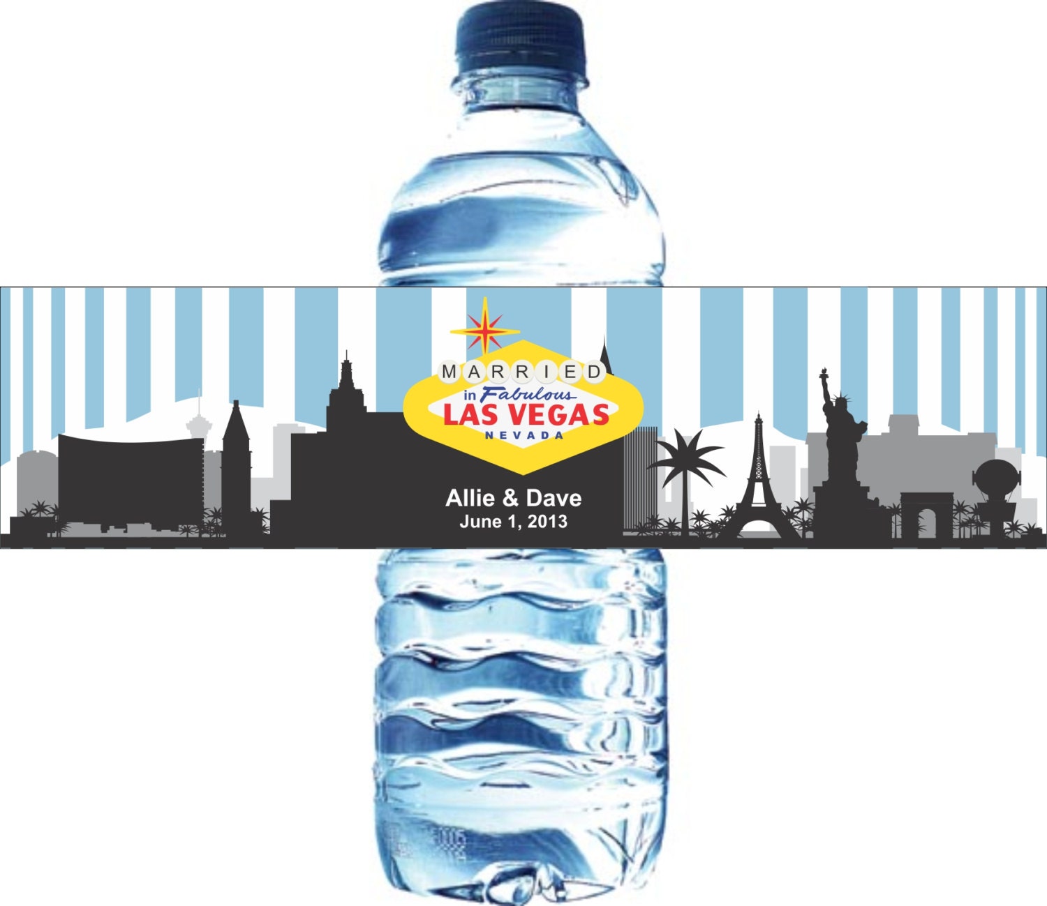 75 City Skyline Waterproof Water Bottle Labels - Printed labels with your wedding colors Il_570xn