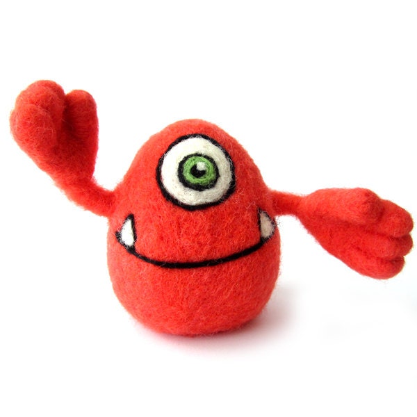 Friendly Monster Needle Felted Cute Monster Soft Sculpture Alien Ornaments