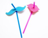 20 Mustache and Lips Straws - Gender Reveal Party - Photo Booth Props - Pink Lips and Blue Mustaches on Straws - Assembled Ready to Use Il_170x135