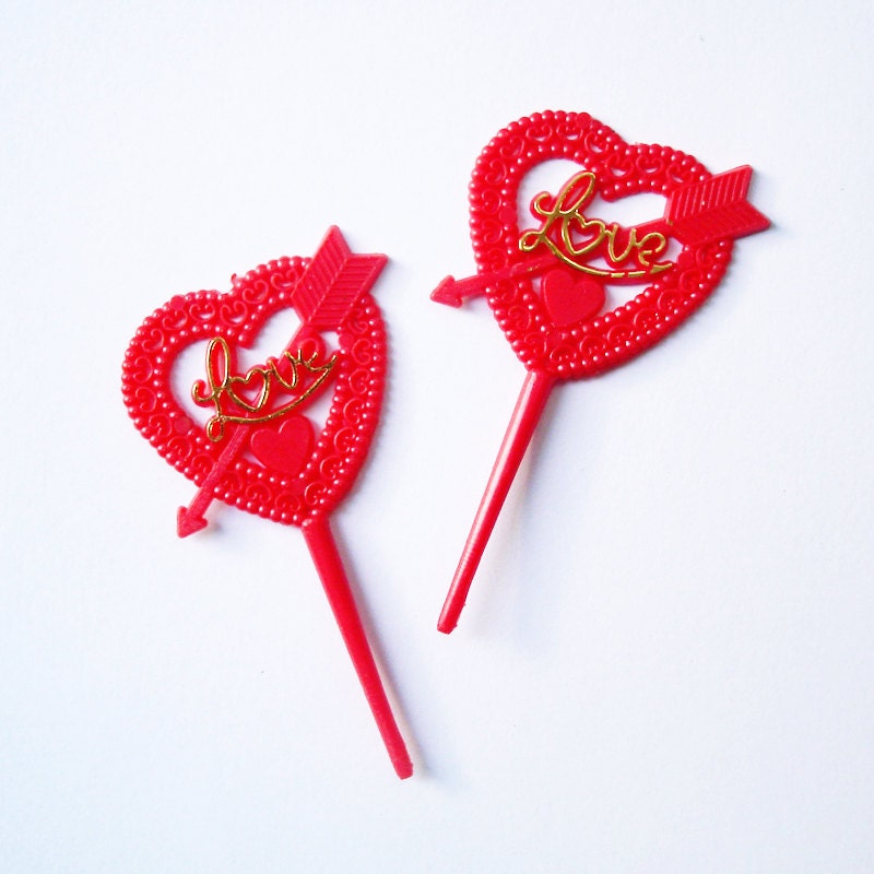 12 Valentine Heart Cupcake Toppers Valentine Cake Picks Il_570xn