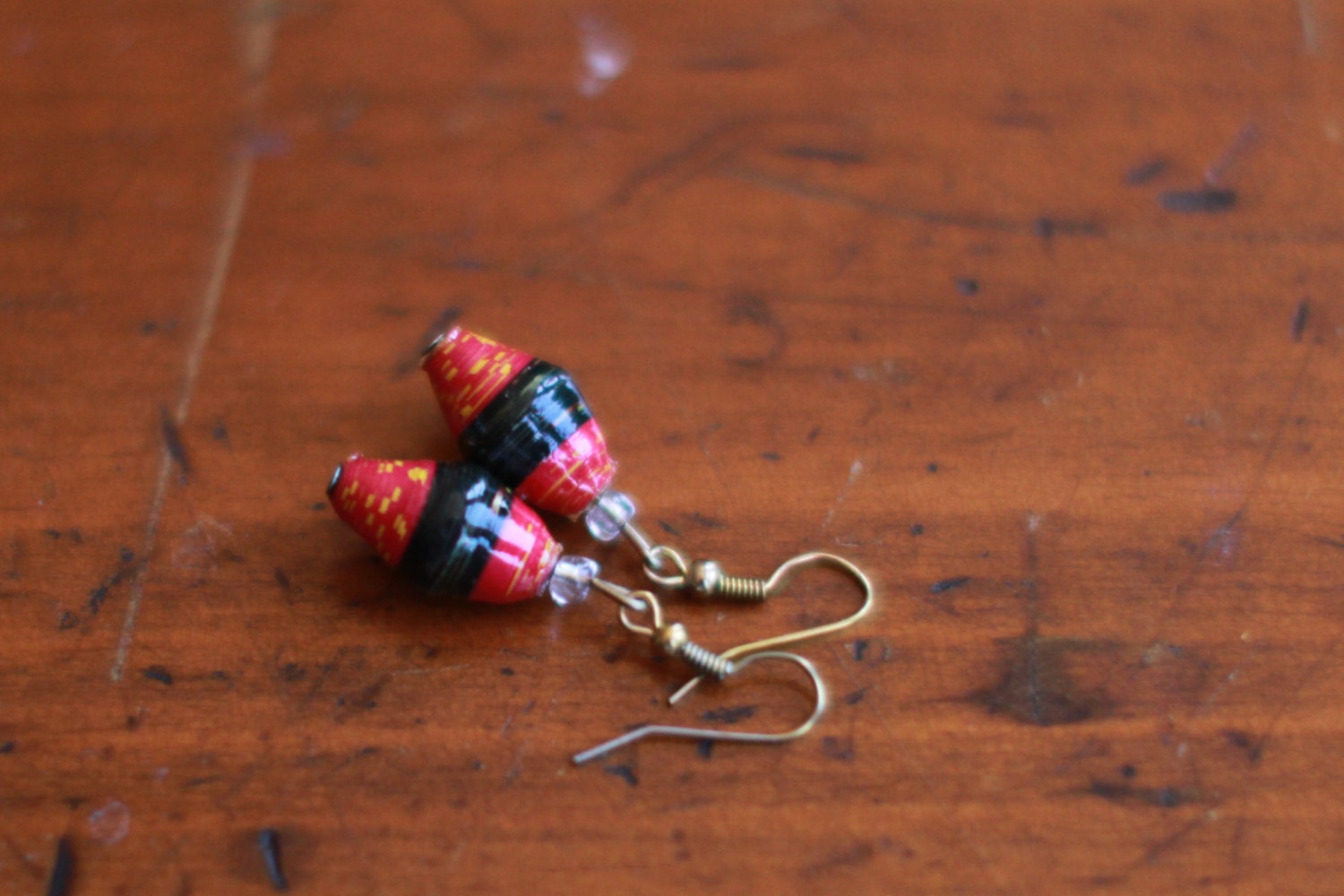 Red Burst Earrings - Paper Beads for Adoptive Families