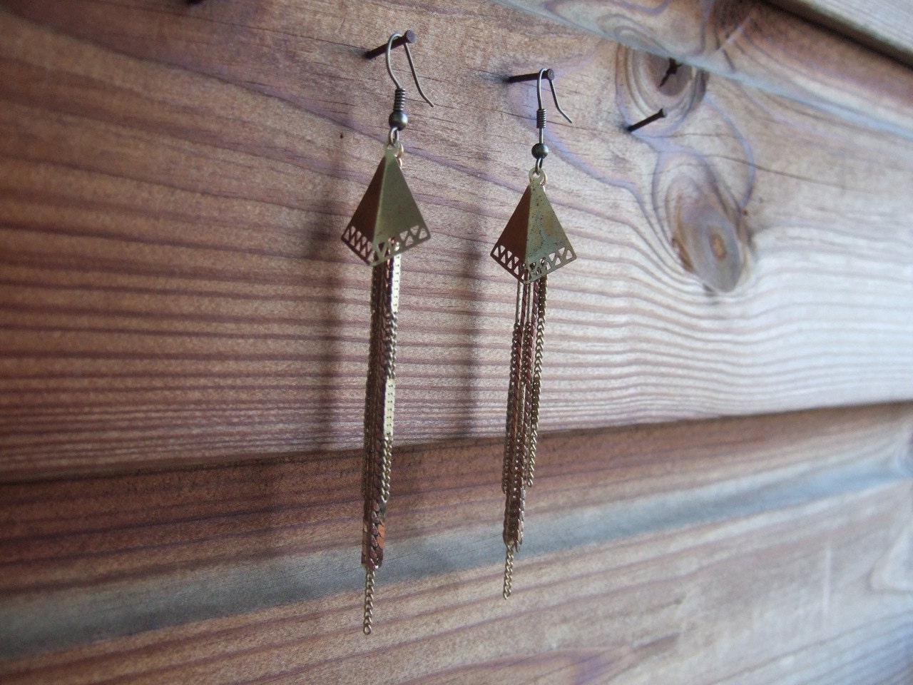 Geometric Brass Fringe Earrings