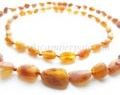 Set Of  Cognac Color Raw Unpolished Baltic Amber Baby Teething Necklace For Baby and Reminding Necklace For Mommy