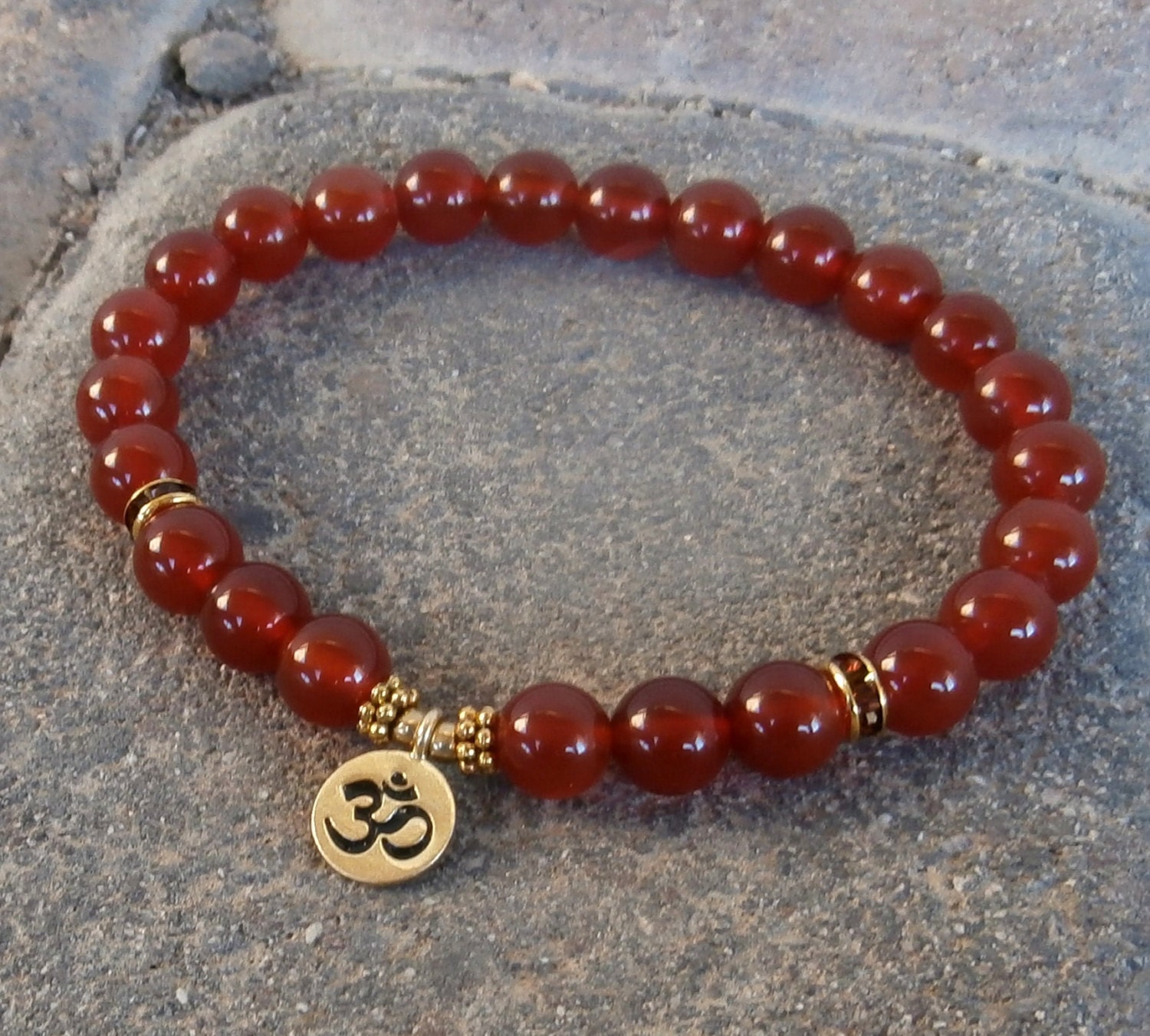 Creativity & Motivation Carnelian - Gold Vermeil Om charm, Meditation Mala bracelet, Reiki Charged, free shipping