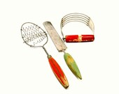20% OFF SALE Retro Cooking Utensils, Vintage 1940s Primitive Wooden Kitchen Tools