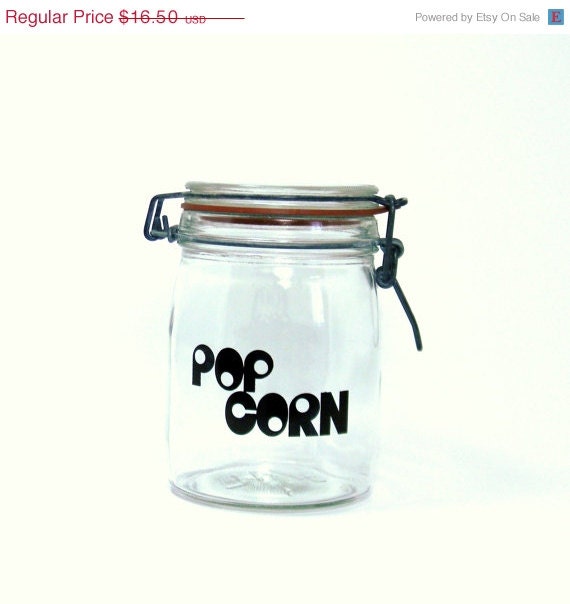 20% OFF SALE Glass Popcorn Canister, Vintage 1970s Storage Jar