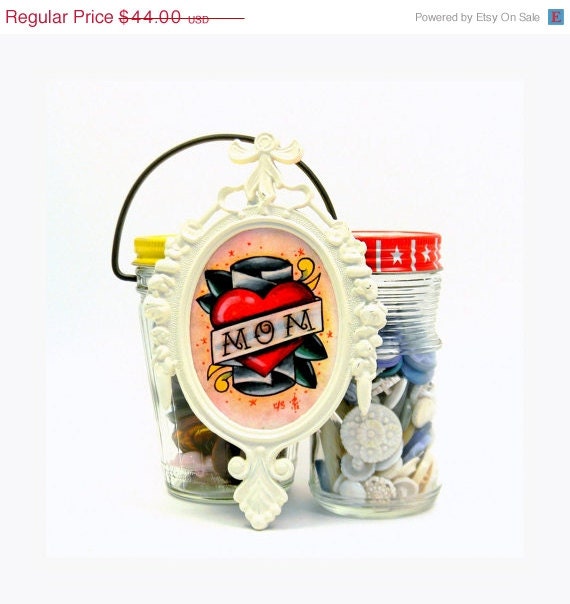 20% OFF SALE Mom Tattoo Flash, Vintage Frame With OOAK Traditional Style Artwork