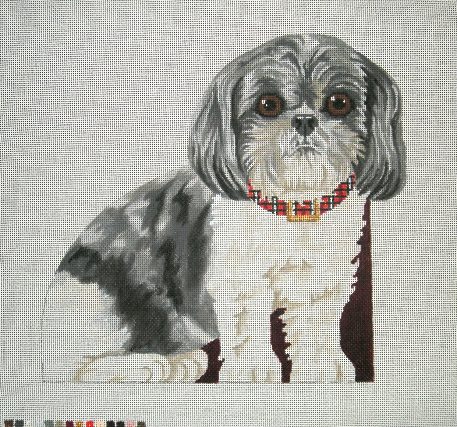 Needlepoint dog canvas - Shih Tzu front, back and bottom