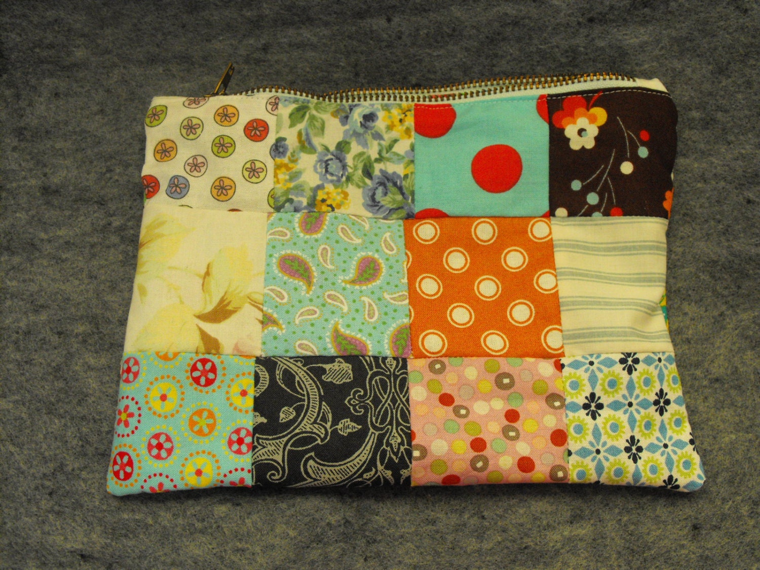 Patchwork Pouch - metal zipper