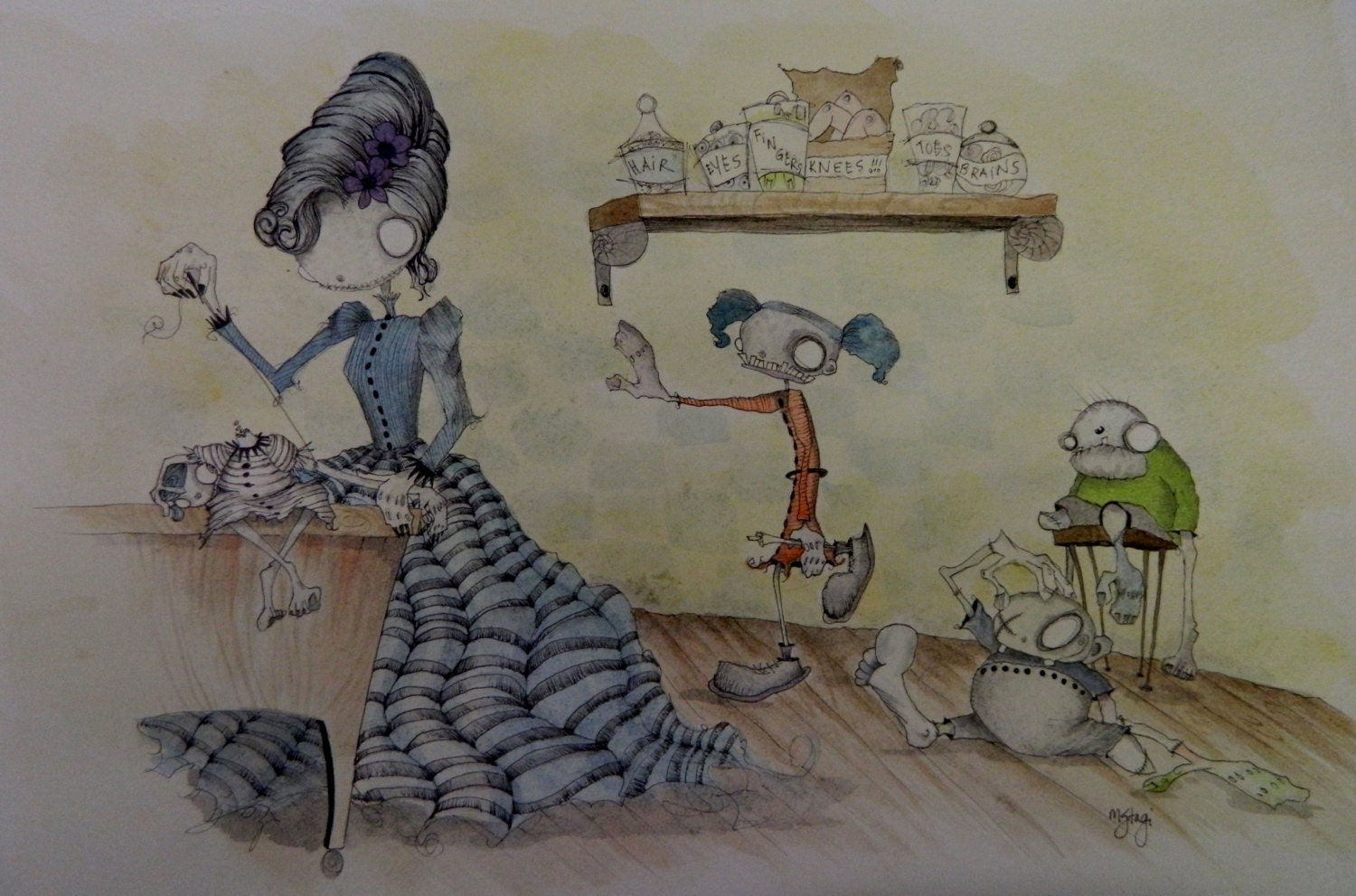 Mortuary Mama -  Original Art By Creepymama - Scary, Zombies, Children, Mama, Mortuary, Creepy