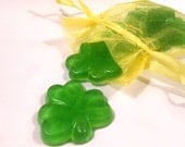 Shamrock Soap, Six Green Glycerine Soaps with Golden Yellow Bag