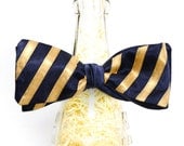 Handmade Harry Potter Inspired Ravenclaw Navy Blue and Bronze Stripes Self Tie Bow Tie
