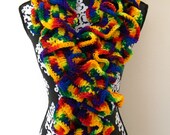 Crocheted Rainbow Ruffle Scarf - Niinapolitan Designed - Long Scarf - Fun and Funky - Machine Washable - READY TO SHIP