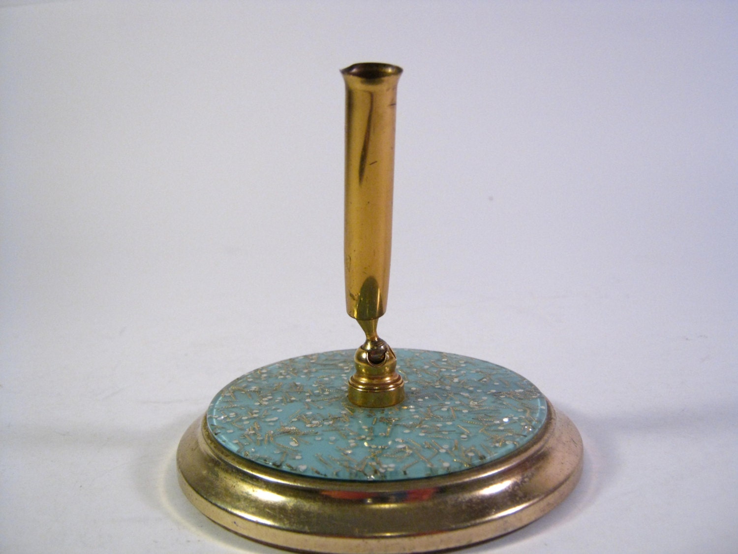 Mod 1970's Turquoise Lucite Pen Holder - Turquoise Confetti Lucite Pen Holder