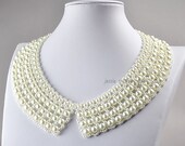 Collar Necklace, Collar band Necklace, White Statement Necklace, Beads Bib Necklace (FN0596-White)