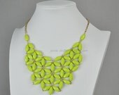 Bright Green Daisy Necklace, Chunky Necklace, Bright Green Bib Necklace, Statement Necklace (FN0511-Bright Green)