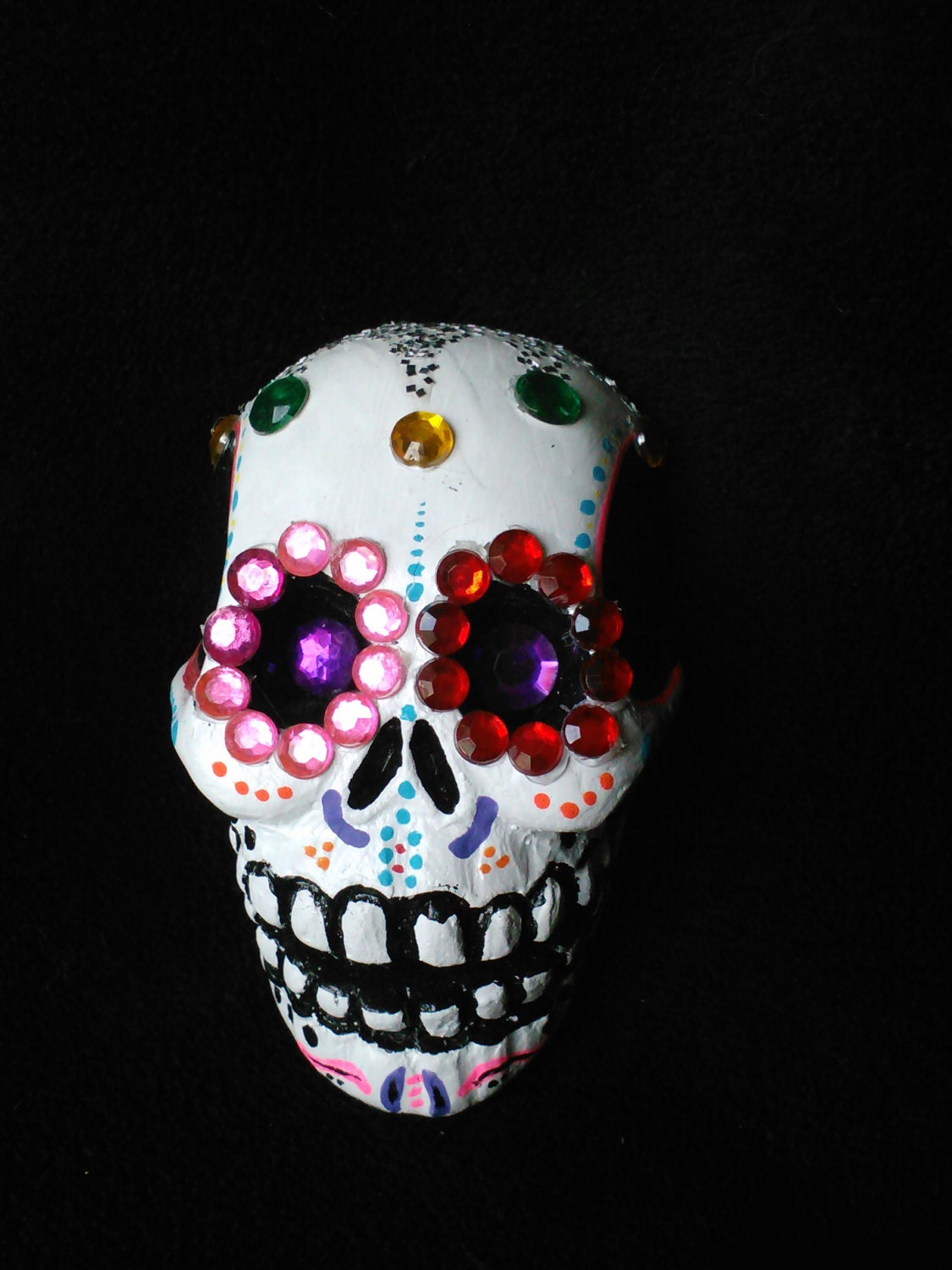 Dia De Los Muertos Skull Art, Hand Painted Day of the Dead Skull, Rhinestone Skull, Wall Decor, Home Decor