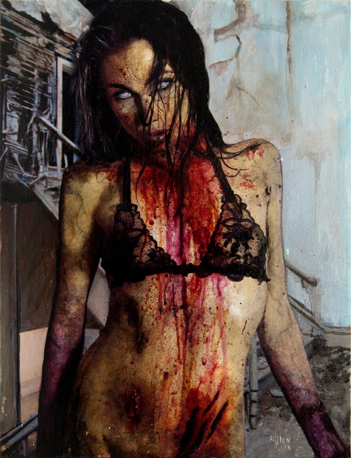 Zombie Pinup 82 original zombie painting 9"x12"