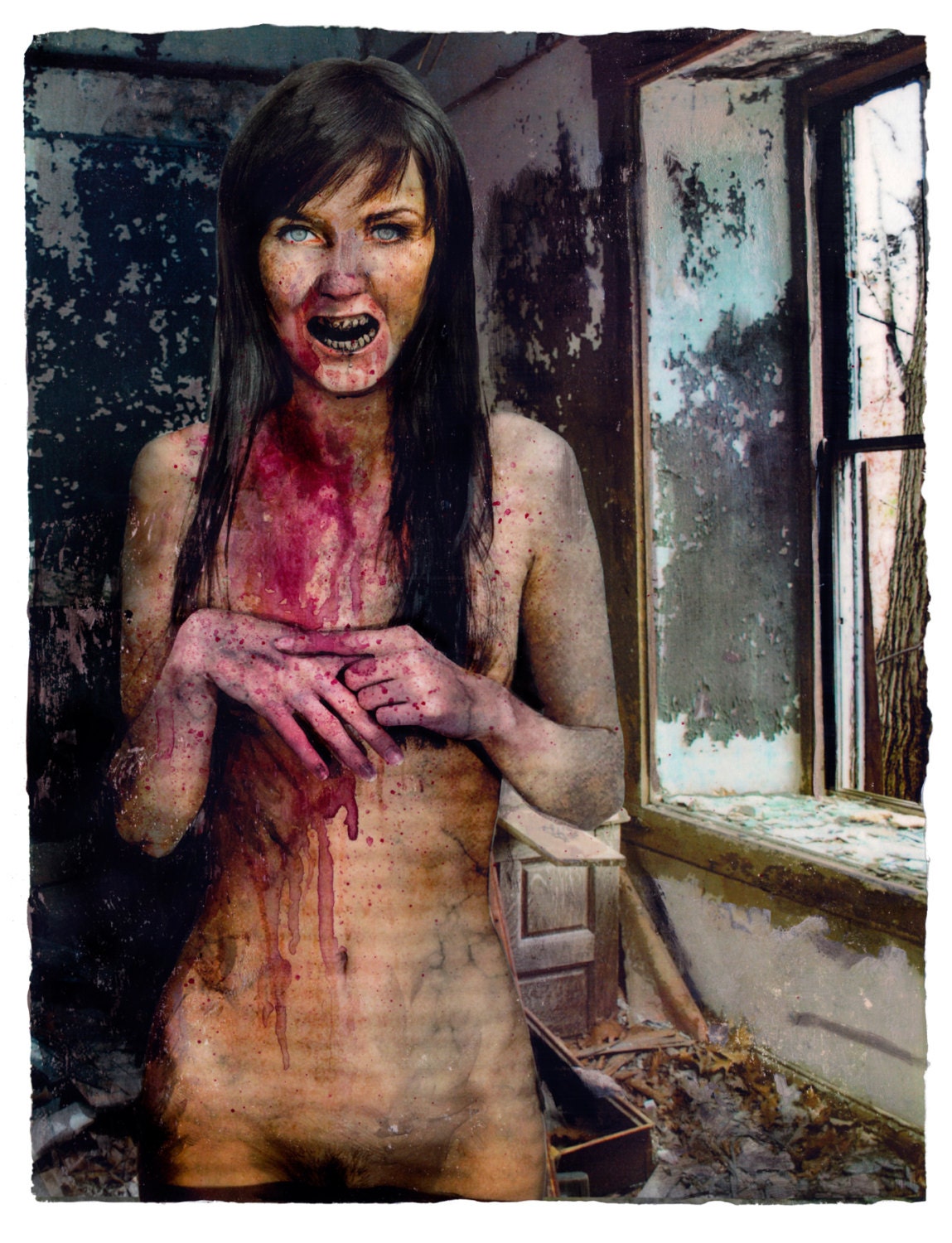 Zombie Pinup 84 original zombie painting 9"x12"