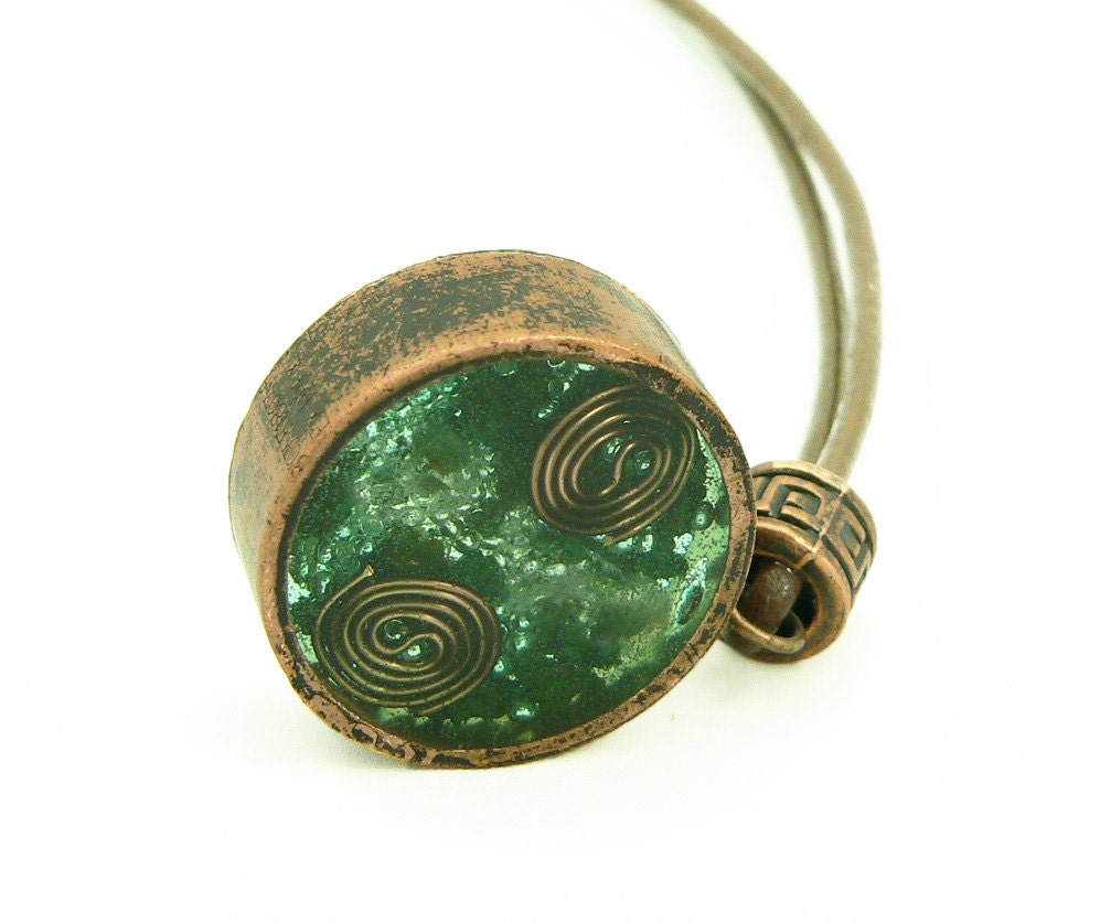 Orgone Energy Copper-Leather-Malachite Mens Necklace - Recycled - Reclaimed - Eco Friendly Jewelry - Unisex Necklace - Artisan Jewelry