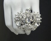 Princess Crown Ring made with Clear Swarovsky Crystal Silver Plated with adjustable band 4492Ring