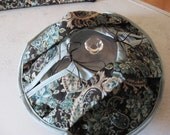 Casserole Carrier Round Double Sided Quilted Fabric Teal, Blue, Aqua and Tan Paisley Print on Brown Kitchen Accessories
