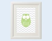 8x10 or 8x8 Custom Owl and Chevron Art Print (You Pick the Colors, More Sizes Available)