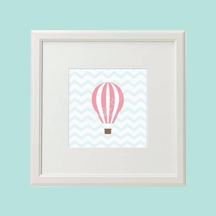 8x8 or 8x10 Custom Hot Air Balloon and Chevron Art Print (You Pick the Colors, More Sizes Available)