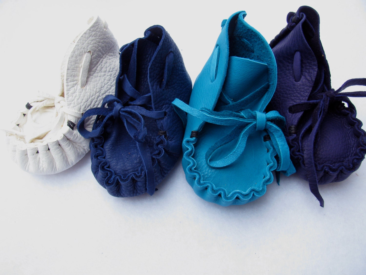 Small Deer Skin Baby Moccasins, in the blue hue