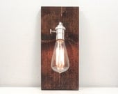 Wooden Wall Sconce- Rustic Wall Sconce, Dark Walnut, Exposed Edison Bulb Lighting, Rustic Night Light