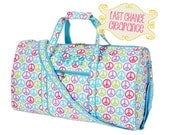 SPRING CLEARANCE - Personalized With Embroidery 21 Inch Duffel Bag In Multi Colored Peace Sign Print