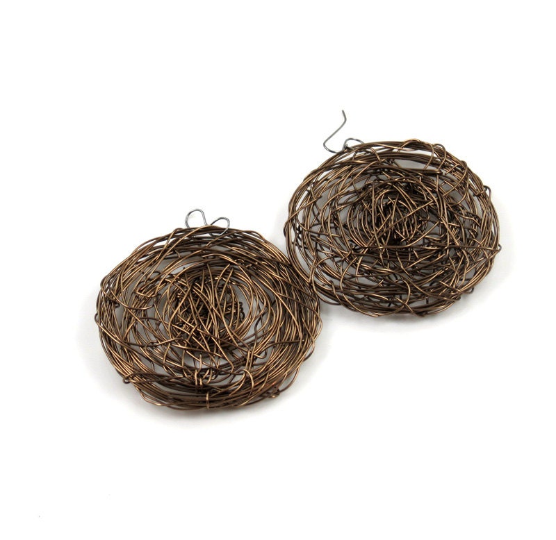 Wire Abstract Stylish Modern Earrings. Over sized  disk, antique brass.  Designed  in Fashion Brand Faina Studio.
