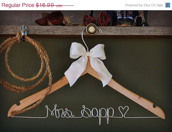 ON SALE Wedding Dress Hanger, Personalized Bridal Hanger, Custom Wire Name Hanger, Bridal Gift