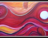 Modern Home Decor, Wall Decor Gifts for Home-Acrylic Painting Abstract Pinks Yellows Oranges Moon Mood 2.5' x 4' Unframed