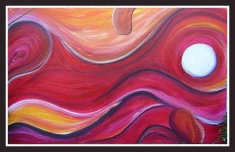 Modern Home Decor, Wall Decor Gifts for Home-Acrylic Painting Abstract Pinks Yellows Oranges Moon Mood 2.5' x 4' Unframed