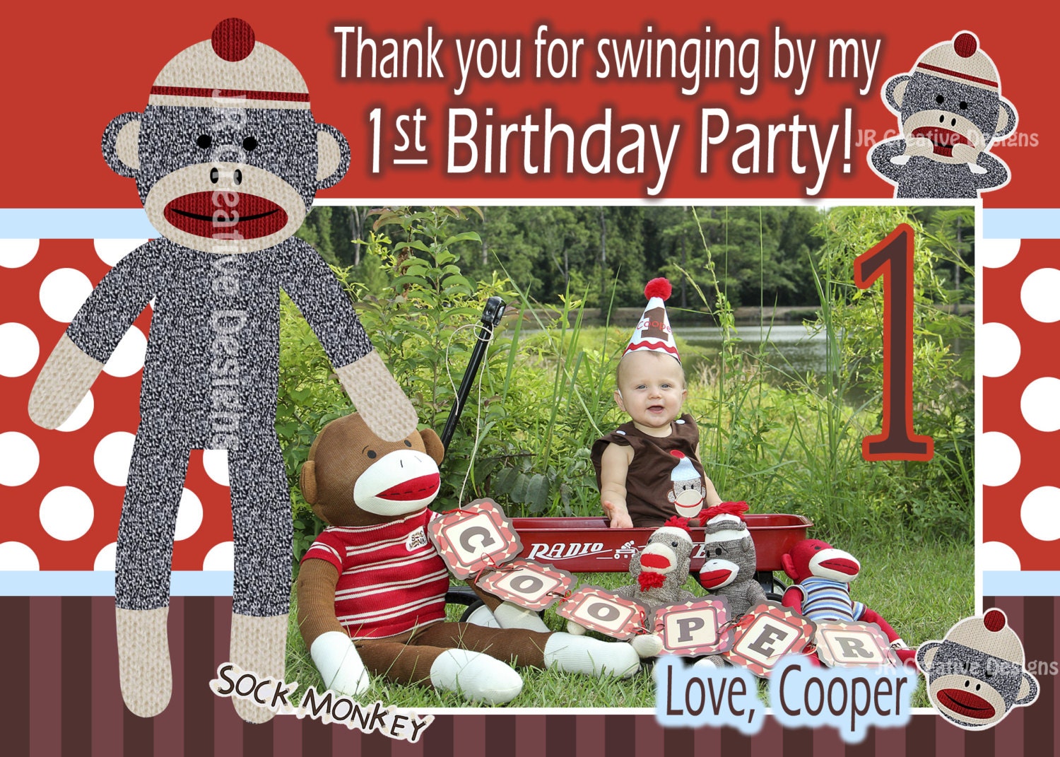 Sock Monkey Invitation Boy - Sock Monkey Invite - 1st Birthday Party Invite - Sock Monkey Birthday  - Sock Monkey Party