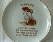 Holly Hobbie Collectible Plate TO THANK YOU 1976 Lasting Memories Series